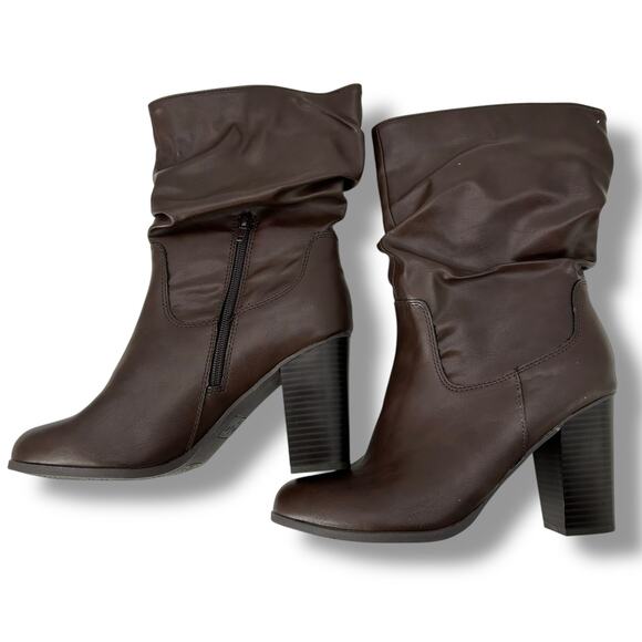 NEW Macy's Style & Co Brown Slouch Boots Size 9 Mid Calf Tall Heeled Booties - Picture 3 of 8